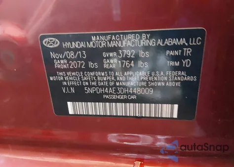 2013 Hyundai Elantra Gls из США, поврежденный, VIN 5NPDH4AE3DH448009